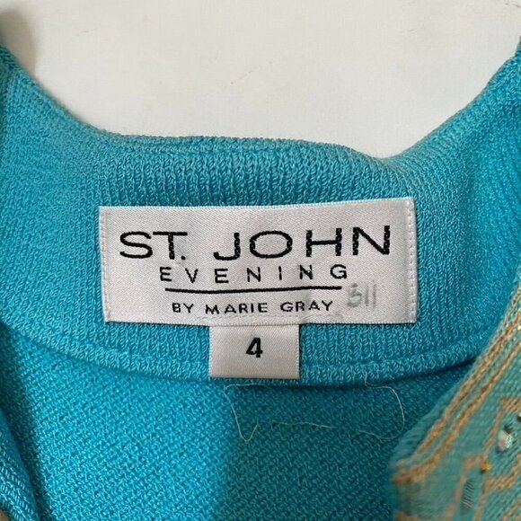 Vintage Y2K St. John Collection Turquoise Sequin Knit Crop Blazer Pants Set Size - Picture 10 of 16